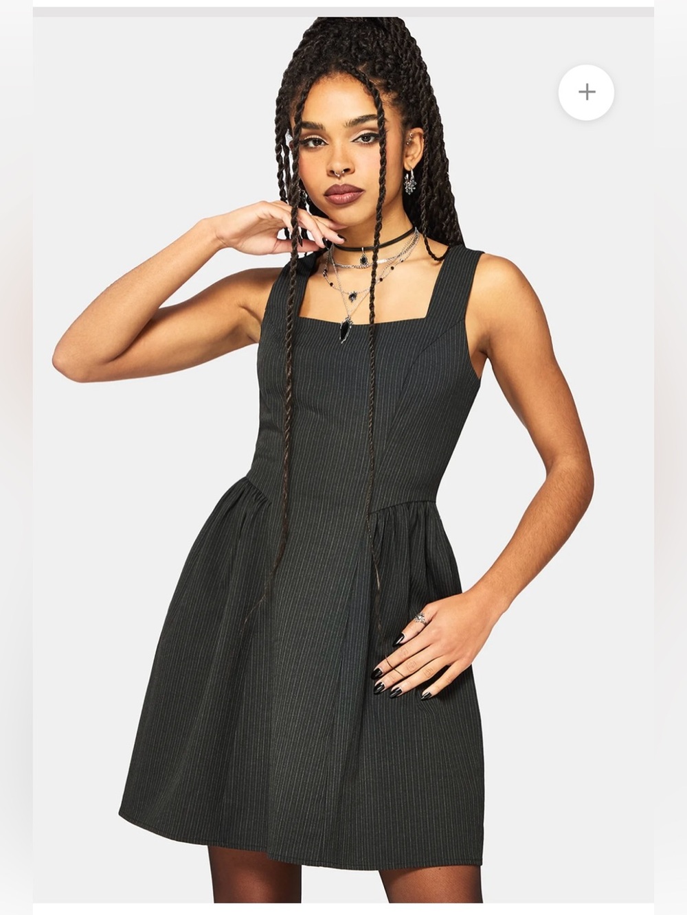 NWT Disturbia Cairn Stripe Corset Sleeveless Mini Dress Gray Pinstripe Sz 10